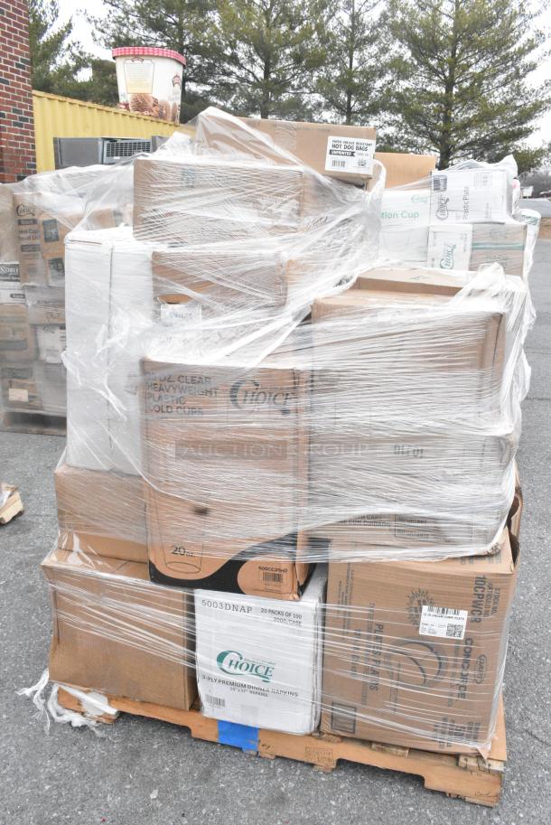 20 BRAND NEW SCRATCH AND DENT! Items Including 5002WRAPNAP Choice WrapNap White 1/4 Fold 2-Ply Dinner Napkin 16" x 16" - 3000/Case, 500TO1183C2 Choice 11" x 8 1/2" x 3" Microwaveable 2-Compartment Black / Clear Plastic Hinged Container - 100/Case, 612FS1212 Choice Half Size Foil Steam Table Pan Shallow 1 1/2" Depth - 100/Case, Hot Dog Bags, Dart 10CPWCR Concorde 10 1/4" 3 Compartment White Non-Laminated Round Foam Plate - 500/Case. 20 Times Your Bid! - Image 3 of 11