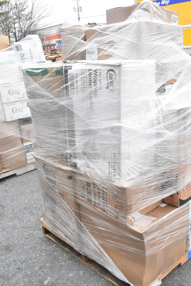 20 BRAND NEW SCRATCH AND DENT! Items Including 5002WRAPNAP Choice WrapNap White 1/4 Fold 2-Ply Dinner Napkin 16" x 16" - 3000/Case, 500TO1183C2 Choice 11" x 8 1/2" x 3" Microwaveable 2-Compartment Black / Clear Plastic Hinged Container - 100/Case, 612FS1212 Choice Half Size Foil Steam Table Pan Shallow 1 1/2" Depth - 100/Case, Hot Dog Bags, Dart 10CPWCR Concorde 10 1/4" 3 Compartment White Non-Laminated Round Foam Plate - 500/Case. 20 Times Your Bid! - Image 4 of 11