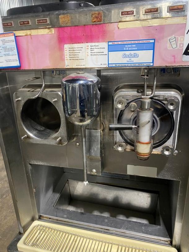 Taylor Dunkin Donuts Style Commercial Stainless Steel Electric Powered 2-Flavor Uncarbonated Frozen Beverage/Coolatta Machine! With Blender/Mixing Attachment! With Drip Tray! Model: 342D-27 SN: K3076160! 208-230V 1 Phase! On Casters! - Image 5 of 11