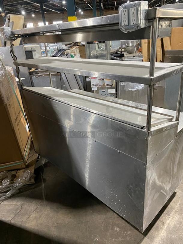Randell Commercial Stainless Steel Self-Contained 2 Door Refrigerated Bain Marie Style Mega Top Pizza Prep Table! With Double Overhead Shelves & Tag/Order Holder! With APW Wyott Model: FDL-60 SN: 0601D10479 Electric Powered Overhead Heat Lamp/Food Warmer! With Poly Coated Wire Rack! Model: 8268N SN: W567080-1! 115V 1 Phase! On Legs! - Image 3 of 14