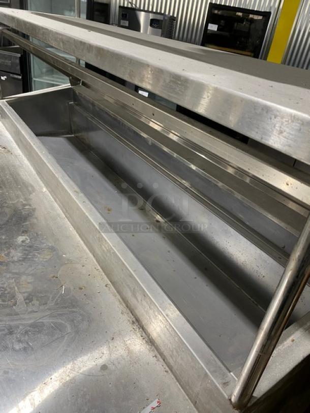 Randell Commercial Stainless Steel Self-Contained 2 Door Refrigerated Bain Marie Style Mega Top Pizza Prep Table! With Double Overhead Shelves & Tag/Order Holder! With APW Wyott Model: FDL-60 SN: 0601D10479 Electric Powered Overhead Heat Lamp/Food Warmer! With Poly Coated Wire Rack! Model: 8268N SN: W567080-1! 115V 1 Phase! On Legs! - Image 5 of 14