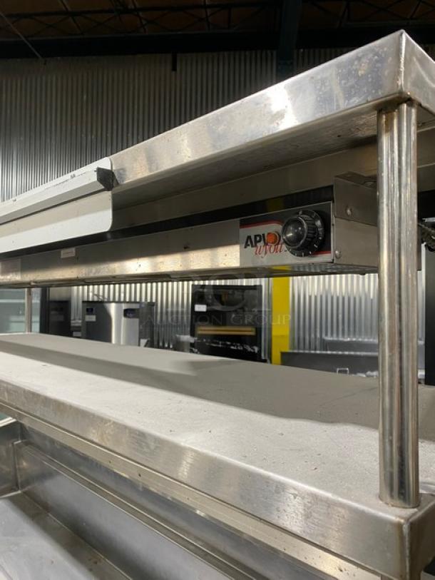 Randell Commercial Stainless Steel Self-Contained 2 Door Refrigerated Bain Marie Style Mega Top Pizza Prep Table! With Double Overhead Shelves & Tag/Order Holder! With APW Wyott Model: FDL-60 SN: 0601D10479 Electric Powered Overhead Heat Lamp/Food Warmer! With Poly Coated Wire Rack! Model: 8268N SN: W567080-1! 115V 1 Phase! On Legs! - Image 6 of 14