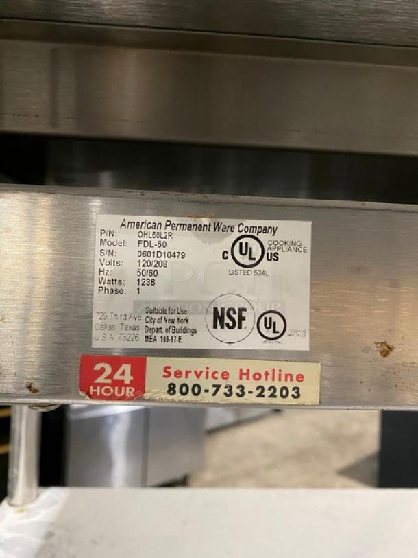 Randell Commercial Stainless Steel Self-Contained 2 Door Refrigerated Bain Marie Style Mega Top Pizza Prep Table! With Double Overhead Shelves & Tag/Order Holder! With APW Wyott Model: FDL-60 SN: 0601D10479 Electric Powered Overhead Heat Lamp/Food Warmer! With Poly Coated Wire Rack! Model: 8268N SN: W567080-1! 115V 1 Phase! On Legs! - Image 9 of 14