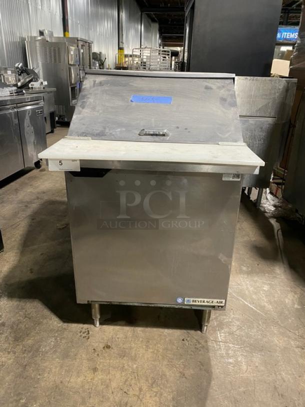 Beverage-Air Commercial Stainless Steel Single Door Refrigerated Bain Marie Style Mega Top Salad/Sandwich Prep Table! With Removable Cutting Board! With Poly Coated Wire Rack! Model: SPE27-12M-B SN: 12104211! 115V 1 Phase! On Legs! - Image 1 of 10