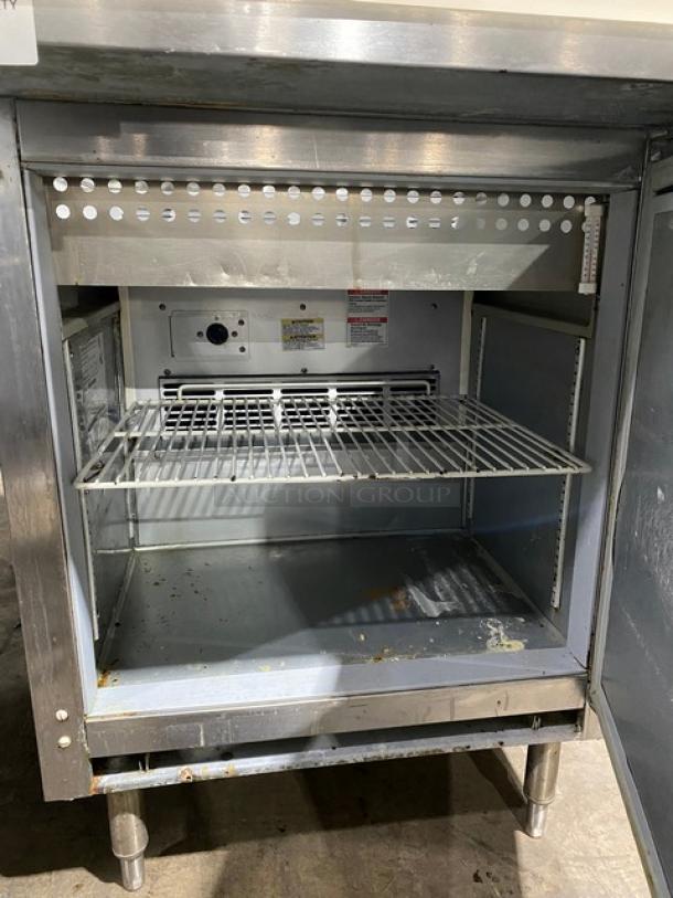 Beverage-Air Commercial Stainless Steel Single Door Refrigerated Bain Marie Style Mega Top Salad/Sandwich Prep Table! With Removable Cutting Board! With Poly Coated Wire Rack! Model: SPE27-12M-B SN: 12104211! 115V 1 Phase! On Legs! - Image 6 of 10