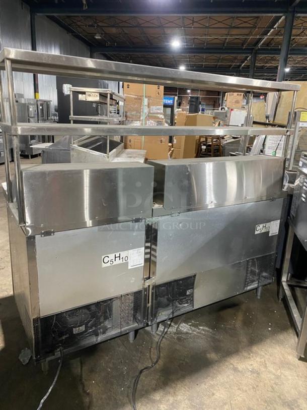 Migali Commercial Stainless Steel Custom 3 Door Refrigerated Bain Marie Style Mega Top Salad/Sandwich Prep Table! With Double Overhead Shelves! With Removable Cutting Board & Poly Coated Wire Racks! Model: C-SP48-18BT-HC SN: C-SP48-18BT-HC00318102900920023 / Model: C-SP27-12BT-HC SN: C-SP27-12BT-HC00318110500920017! 115V 1 Phase! On Legs! ALL ONE MONEY! - Image 3 of 12