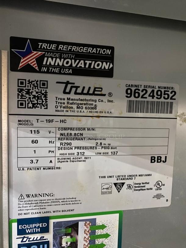 True Commercial Stainless Steel Solid Single Door Reach In Freezer! Energy Star Certified! With Poly Coated Wire Rack! Model: T-19F-HC SN: 9624952! 115V 1 Phase! On Casters! - Image 6 of 9