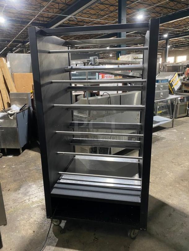 Vulcan Commercial Black Powder Coated Dry Open Lighted 5-Tier Donut/Bagel Bakery Merchandiser Display Showcase! With Stainless Steel Interior! With Enclosed Storage Underneath! Model: 1013776! 120V! On Casters! - Image 3 of 9
