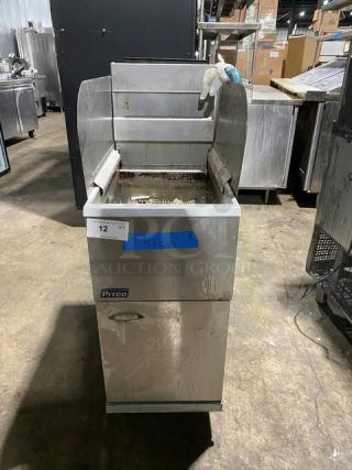Pitco Commercial Stainless Steel Natural Gas Powered 42 Lb. Deep Fat Fryer! With Back & Side Splashes! With Basket Hanger! Model: 45C SN: G15JE068697! On Legs!