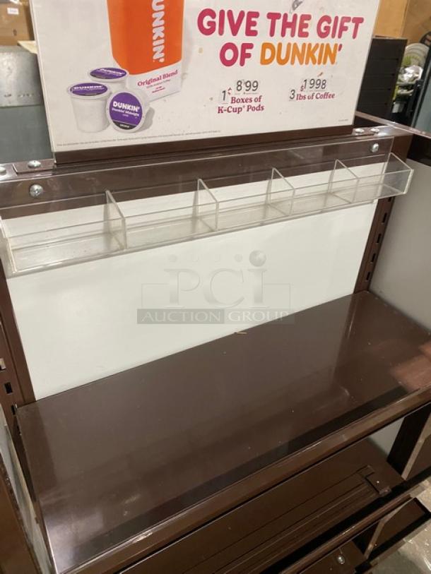 Dunkin Donuts Style Commercial Brown Multi-Tier Knock Down Merchandiser Display Tower Fixture! With Adjustable Shelves! On Casters! - Image 6 of 8