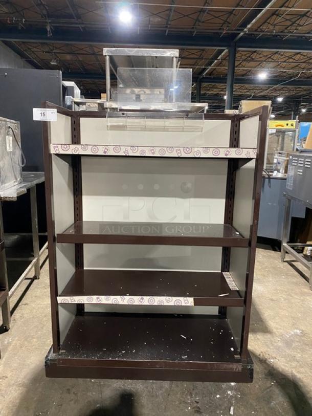 Dunkin Donuts Style Commercial Brown Multi-Tier Merchandiser Display Island/Tower Fixture! With Adjustable Shelves! On Casters! - Image 1 of 7
