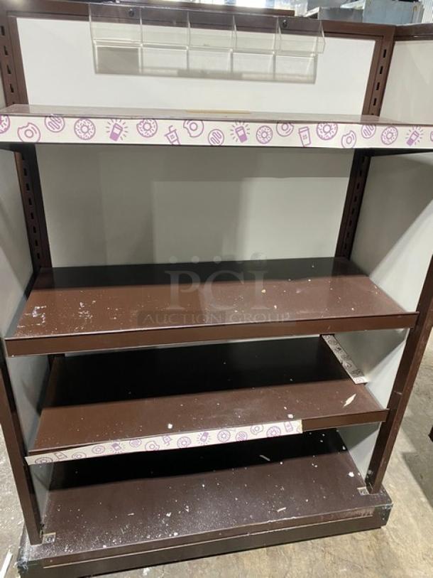 Dunkin Donuts Style Commercial Brown Multi-Tier Merchandiser Display Island/Tower Fixture! With Adjustable Shelves! On Casters! - Image 5 of 7