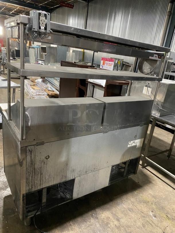 Migali Competitor Series Commercial Stainless Steel 2 Door Refrigerated Bain Marie Style Mega Top Salad/Sandwich Prep Table! With Double Overhead Shelves & Tag/Order Holder! With APW Wyott Model: FD-60H SN: 8002419020011 Electric Powered Overhead Heat Lamp/Food Warmer! With Poly Coated Wire Racks! Model: C-SP60-24BT-HC SN: C-SP60-24BT-HC00317122400920014! 115V 1 Phase! On Legs! - Image 3 of 12