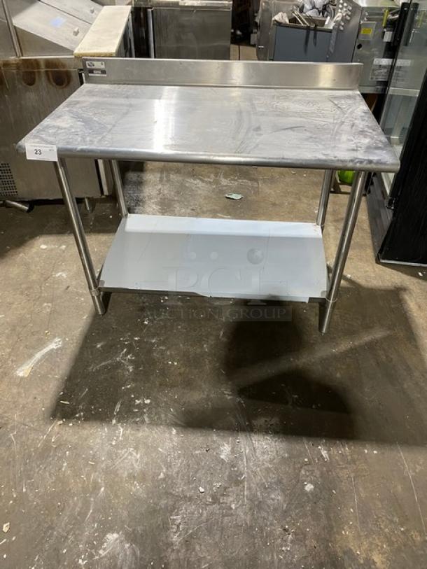 Sauber Select Commercial Stainless Steel Single Shelf Worktop Table! With Back Splash! Model: PA7348! On Legs! - Image 1 of 8