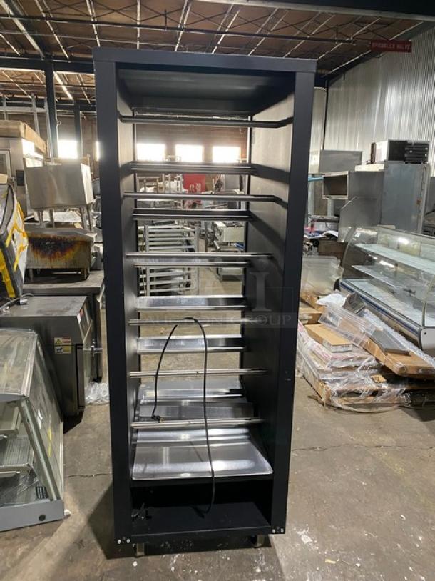 Vulcan Commercial Black Powder Coated Dry Open Lighted 5-Tier Donut/Bagel Bakery Merchandiser Display Showcase! With Stainless Steel Interior! With Enclosed Storage Underneath! Model: 1015021! 120V! On Casters! - Image 3 of 8