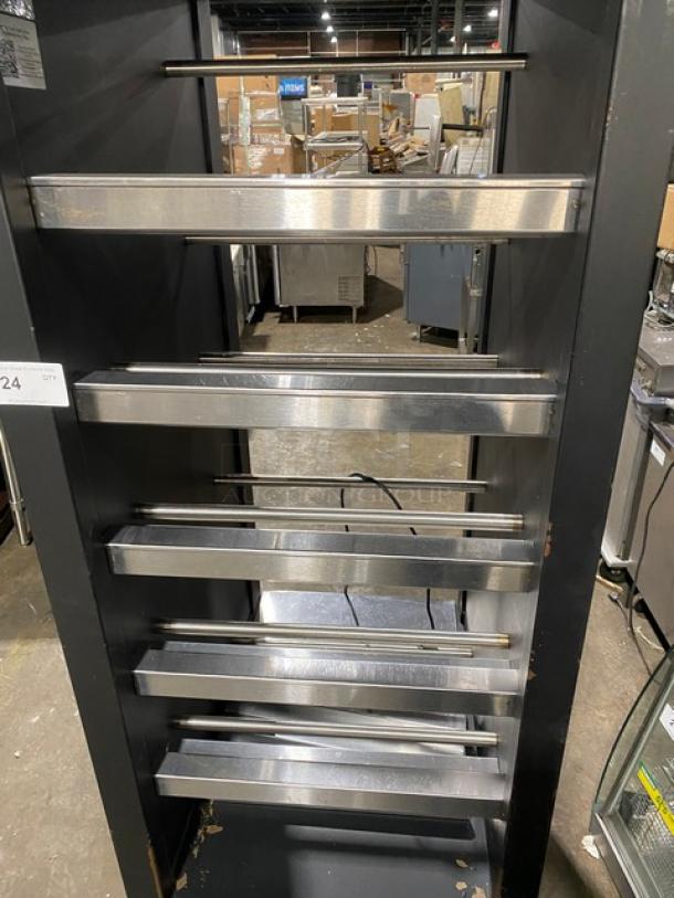 Vulcan Commercial Black Powder Coated Dry Open Lighted 5-Tier Donut/Bagel Bakery Merchandiser Display Showcase! With Stainless Steel Interior! With Enclosed Storage Underneath! Model: 1015021! 120V! On Casters! - Image 5 of 8