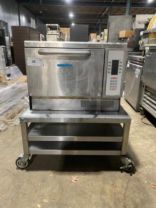 TurboChef Commercial Stainless Steel Electric Powered Single Stack Rapid Cook Turbo Oven! With Digital Controls! Model: NGC SN: NGCD607853! 208/230-240V! On Double Shelf Equipment Cart! With Casters!