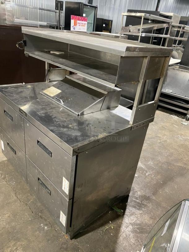 Delfield Commercial Stainless Steel 4 Drawer Refrigerated Bain Marie Style Mega Top Salad/Sandwich Prep Table! With Enclosed Storge Overhead! - Image 2 of 9