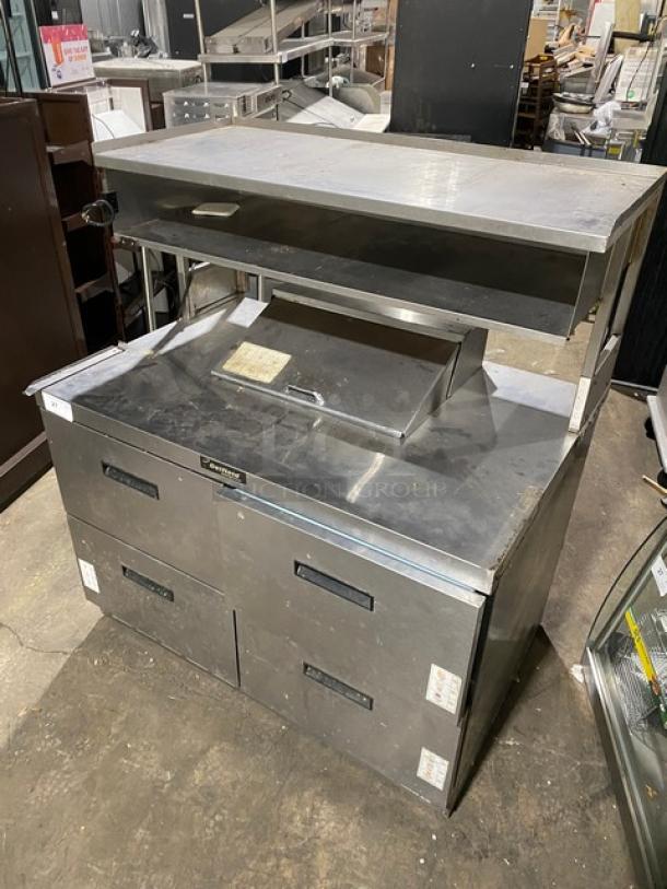 Delfield Commercial Stainless Steel 4 Drawer Refrigerated Bain Marie Style Mega Top Salad/Sandwich Prep Table! With Enclosed Storge Overhead! - Image 8 of 9