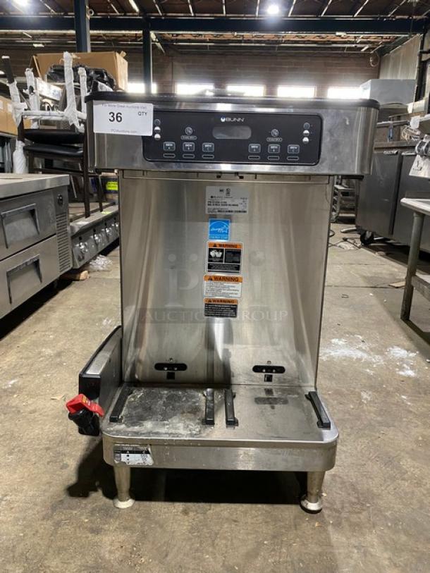 Bunn Infusion Series Commercial Stainless Steel Electric Powered Countertop Twin Soft Heat Coffee Brewer! Energy Star Certified! With Hot Water Dispenser!  Model: ICBTWINSH SN: ICBT037413! 120/208V 1 Phase! On Legs! - Image 1 of 12