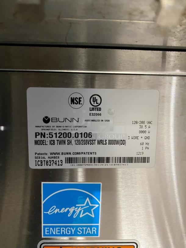 Bunn Infusion Series Commercial Stainless Steel Electric Powered Countertop Twin Soft Heat Coffee Brewer! Energy Star Certified! With Hot Water Dispenser!  Model: ICBTWINSH SN: ICBT037413! 120/208V 1 Phase! On Legs! - Image 9 of 12