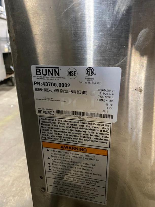 Bunn Dunkin Donuts Style Commercial Stainless Steel Electric Powered Countertop 5-Flavor Hot Chocolate/Cappuccino Hot Beverage Machine! With Hot Water Dispenser! With Digital Controls! Model: IMIX-5 SN: IMIX036613! 120/208-240V 1 Phase! On Legs! - Image 9 of 13