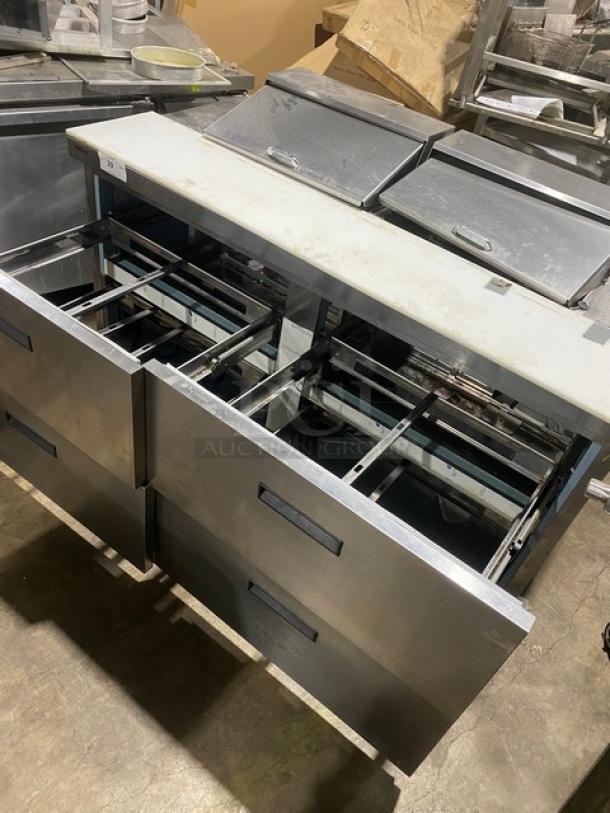 Delfield Commercial Stainless Steel 4 Drawer Refrigerated Bain Marie Style Mega Top Salad/Sandwich Prep Table! With Removable Cutting Board! Model: UCD4464N-12-DD5 SN: 1211152001424! 115V 1 Phase! On Casters! - Image 6 of 10