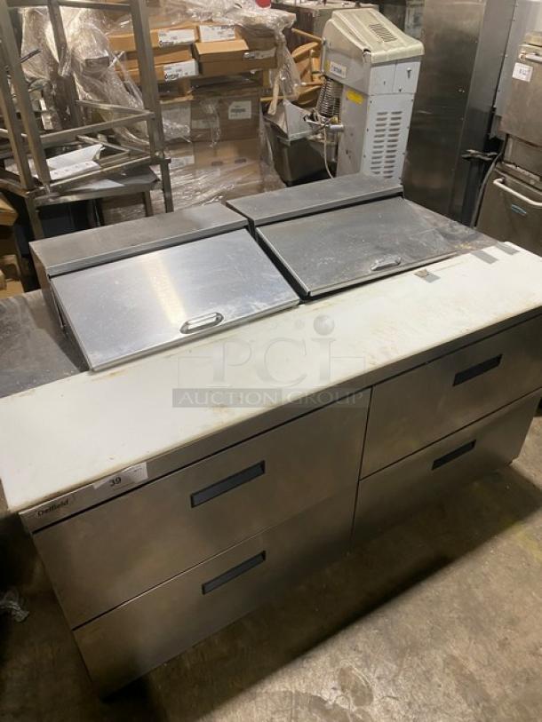 Delfield Commercial Stainless Steel 4 Drawer Refrigerated Bain Marie Style Mega Top Salad/Sandwich Prep Table! With Removable Cutting Board! Model: UCD4464N-12-DD5 SN: 1211152001424! 115V 1 Phase! On Casters! - Image 8 of 10