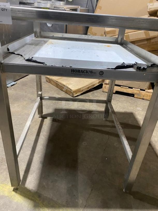 Horacios Commercial Stainless Steel Single Shelf Equipment Stand! With Square Cut Out! On Legs! - Image 6 of 7