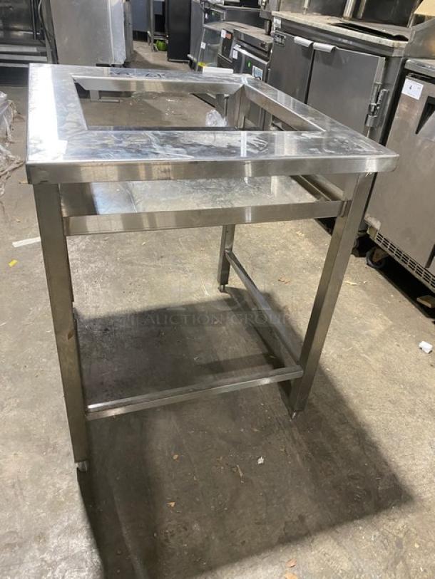 Horacios Commercial Stainless Steel Single Shelf Equipment Stand! With Square Cut Out! On Legs! - Image 3 of 8