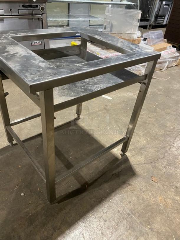 Horacios Commercial Stainless Steel Single Shelf Equipment Stand! With Square Cut Out! On Legs! - Image 4 of 8