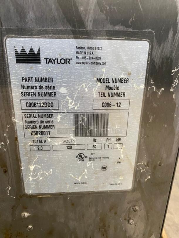 Taylor Dunkin Donuts Style Commercial Stainless Steel Electric Powered Countertop Flavor Shot Dispenser Machine! With 9 Clear Polycarbonate Hoppers! Model: C006-12 SN: K5026017! 120V 1 Phase! On Legs! - Image 10 of 11