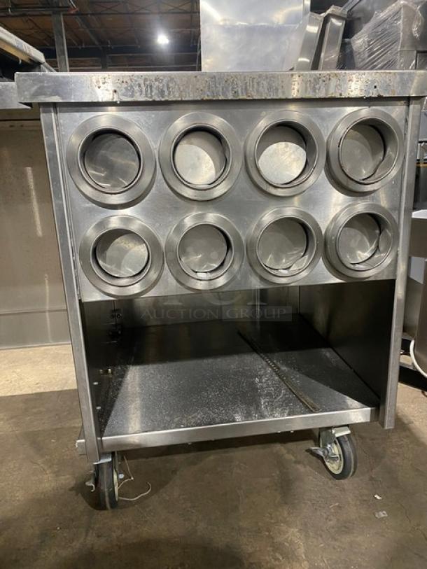 Custom Dunkin Donuts Style Commercial Stainless Steel Worktop Table/Equipment Cart! With Enclosed Storage Space! With 10 Dop-In Cup Dispensers! On Casters! - Image 7 of 9