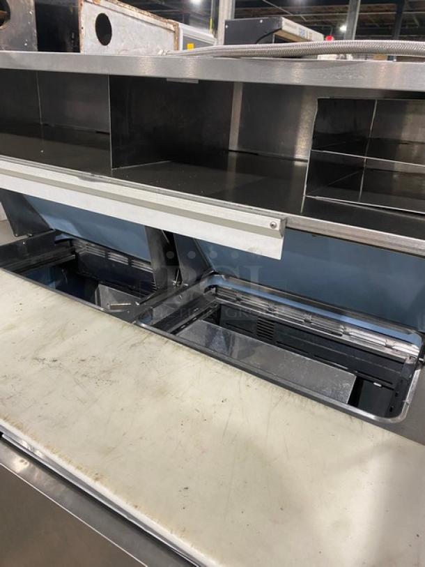 Delfield Commercial Stainless Steel 4 Drawer Refrigerated Bain Marie Style Mega Top Salad/Sandwich Prep Table! With Enclosed Storage Overhead! With Removable Cutting Board! Model: UCD4464N-12-DD5 SN: 1310152001294! 115V 1 Phase! On Casters! - Image 5 of 11