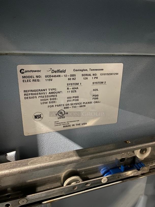 Delfield Commercial Stainless Steel 4 Drawer Refrigerated Bain Marie Style Mega Top Salad/Sandwich Prep Table! With Enclosed Storage Overhead! With Removable Cutting Board! Model: UCD4464N-12-DD5 SN: 1310152001294! 115V 1 Phase! On Casters! - Image 8 of 11