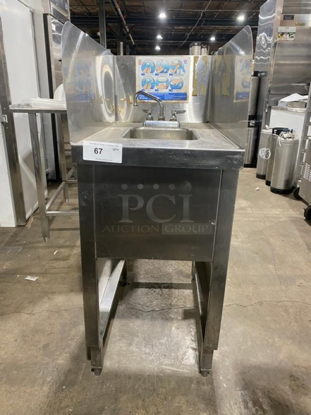Commercial Stainless Steel Single Well Hand Washing Station! With Back & Side Splash! With Swivel Spout! On Legs! - Image 1 of 8
