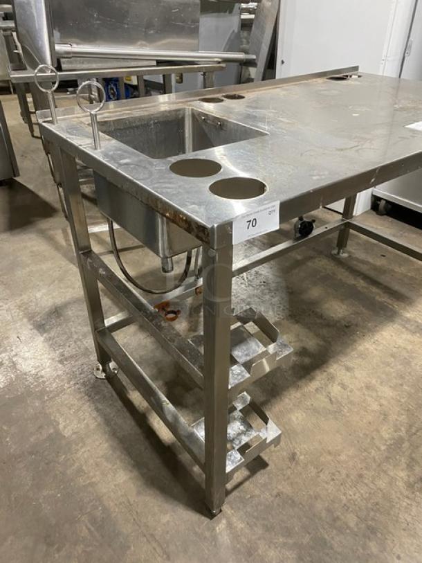 Custom Dunkin Donuts Style Commercial Stainless Steel Worktop Table/Equipment Stand! With Single Well Prep Sink! On Legs! - Image 2 of 8
