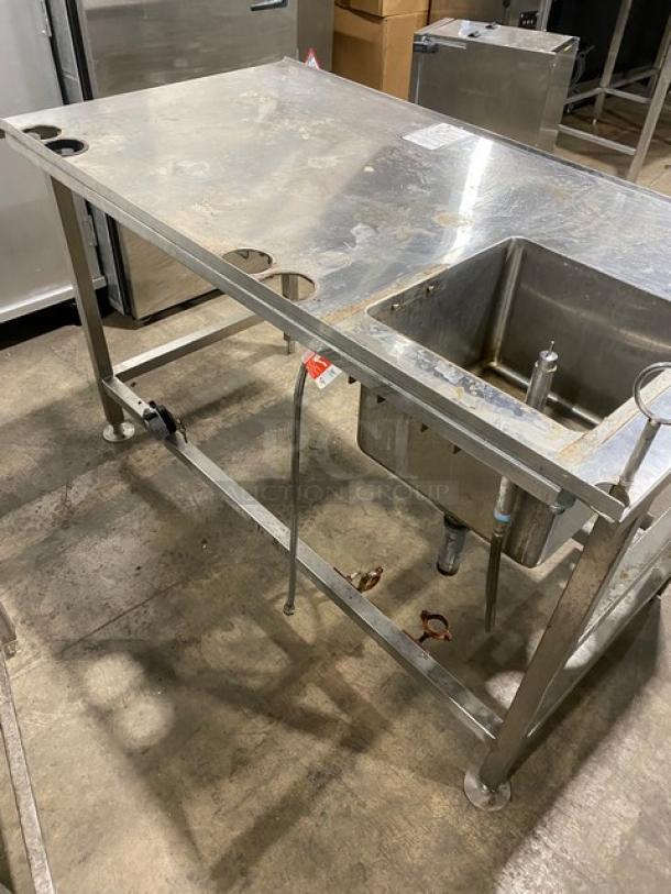 Custom Dunkin Donuts Style Commercial Stainless Steel Worktop Table/Equipment Stand! With Single Well Prep Sink! On Legs! - Image 3 of 8