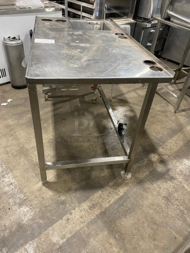 Custom Dunkin Donuts Style Commercial Stainless Steel Worktop Table/Equipment Stand! With Single Well Prep Sink! On Legs! - Image 4 of 8