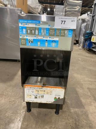 Bunn Dunkin Donuts Style Commercial Stainless Steel Countertop Iced Coffee/Tea Dispenser Liner Cabinet! Model: ICDD-3 SN: ICDD001290! On Legs!