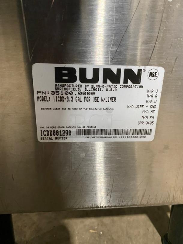 Bunn Dunkin Donuts Style Commercial Stainless Steel Countertop Iced Coffee/Tea Dispenser Liner Cabinet! Model: ICDD-3 SN: ICDD001290! On Legs! - Image 8 of 8