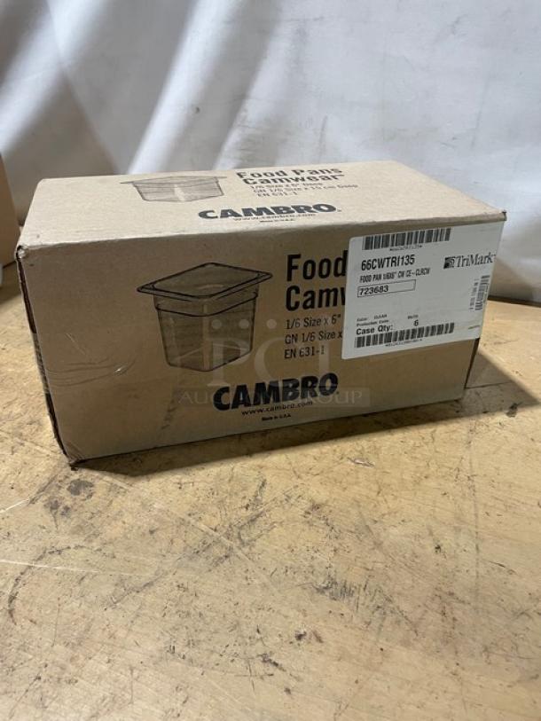 BRAND NEW! Cambro Camwear Series Commercial Clear Polycarbonate 1/6 Size 6" Deep Food Pans! 6 Per Case! Model: 66CWTRI135! - Image 3 of 10
