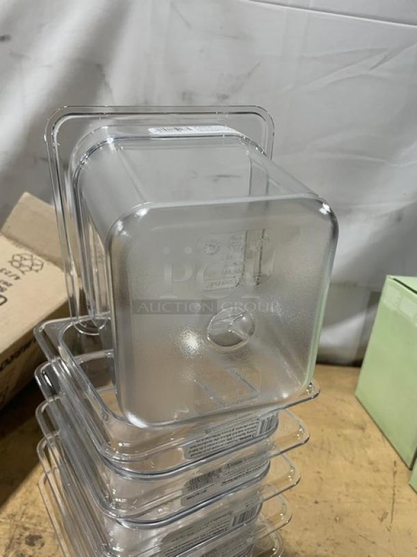 BRAND NEW! Cambro Camwear Series Commercial Clear Polycarbonate 1/6 Size 6" Deep Food Pans! 6 Per Case! Model: 66CWTRI135! - Image 7 of 10