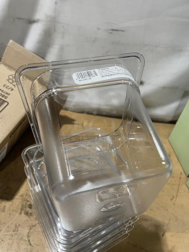 BRAND NEW! Cambro Camwear Series Commercial Clear Polycarbonate 1/6 Size 6" Deep Food Pans! 6 Per Case! Model: 66CWTRI135! - Image 8 of 10
