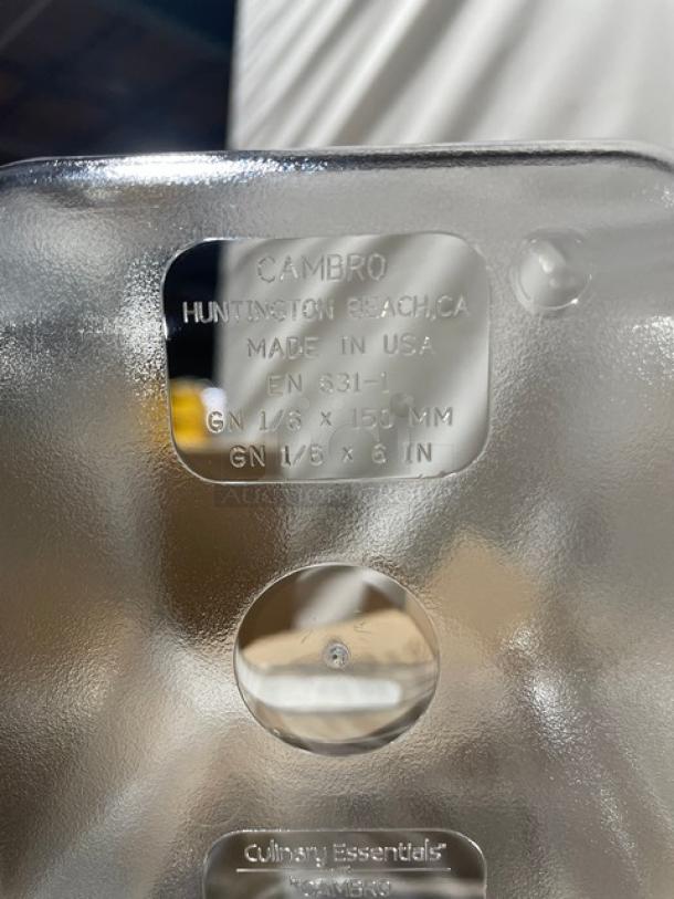 BRAND NEW! Cambro Camwear Series Commercial Clear Polycarbonate 1/6 Size 6" Deep Food Pans! 6 Per Case! Model: 66CWTRI135! - Image 9 of 10
