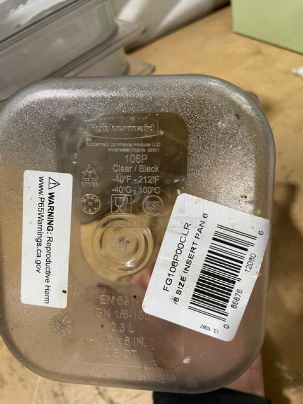 NEW! Rubbermaid Commercial Clear Polycarbonate 1/6 Size 6" Deep Food Pans! Model: FG106P00CLR! 9X Your Bid! - Image 5 of 6