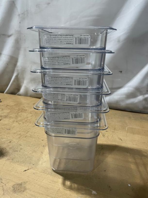 BRAND NEW! Cambro Camwear Series Commercial Clear Polycarbonate 1/6 Size 6" Deep Food Pans! Model: 66CWTRI135! - Image 4 of 8