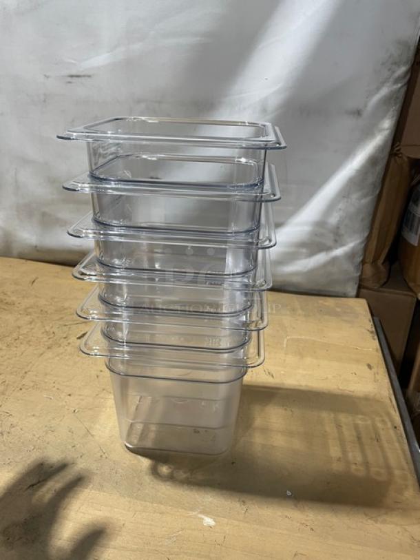 BRAND NEW! Cambro Camwear Series Commercial Clear Polycarbonate 1/6 Size 6" Deep Food Pans! Model: 66CWTRI135! - Image 5 of 8