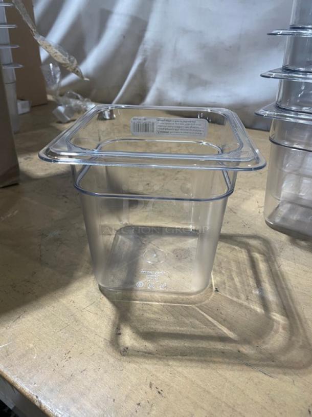 BRAND NEW! Cambro Camwear Series Commercial Clear Polycarbonate 1/6 Size 6" Deep Food Pans! Model: 66CWTRI135! - Image 6 of 8