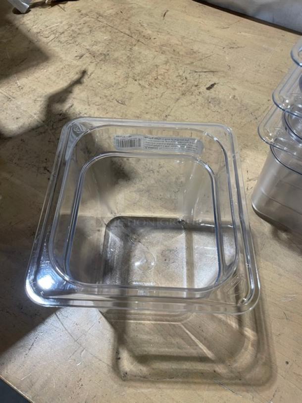BRAND NEW! Cambro Camwear Series Commercial Clear Polycarbonate 1/6 Size 6" Deep Food Pans! Model: 66CWTRI135! - Image 7 of 8